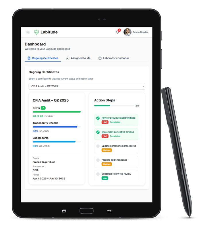 Labitude Platform on Tablet - Compliance Tracking